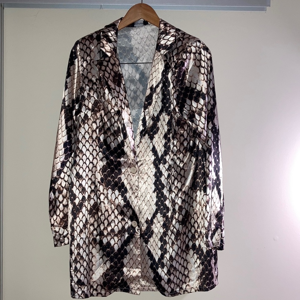 Satin snake print blazer dress, PrettyLittleThing, Size 10